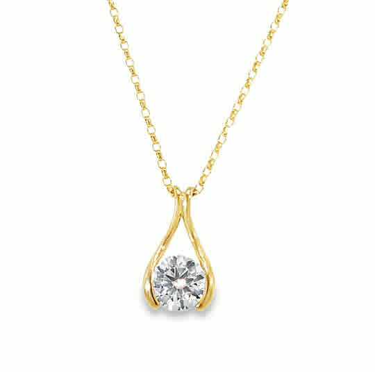 9ct CZ Center Open Wishbone Pendant