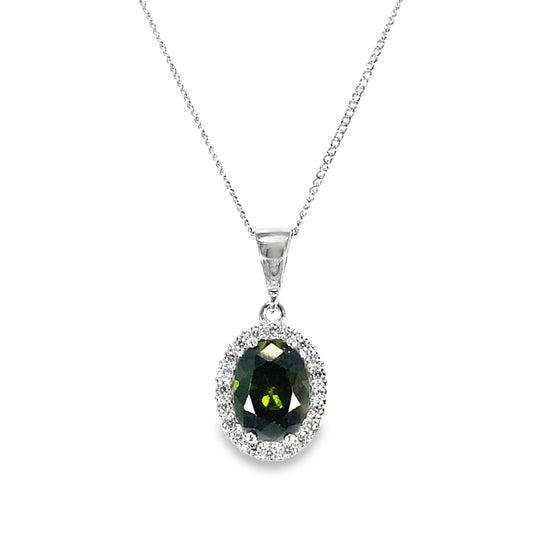 9ct White Gold Pear Cut Peridot Pendant with CZ Halo