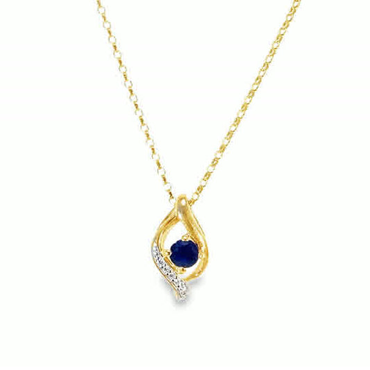 9ct CZ & Sapphire Swirl Pendant