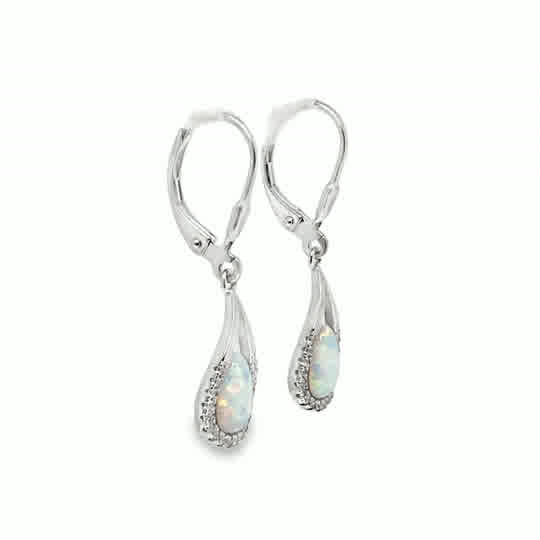 Sterling Silver CZ Opal Pear Drop Earrings