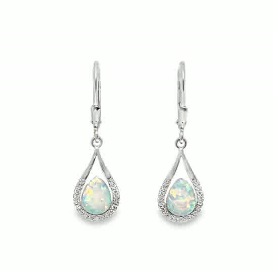 Sterling Silver CZ Opal Pear Drop Earrings