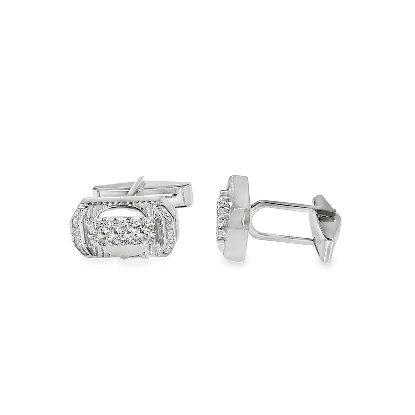 Sterling Silver Rectangular CZ Pave Cufflinks