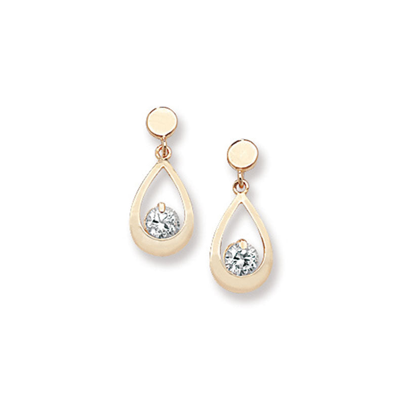 9ct CZ Open Pear Drop Earrings