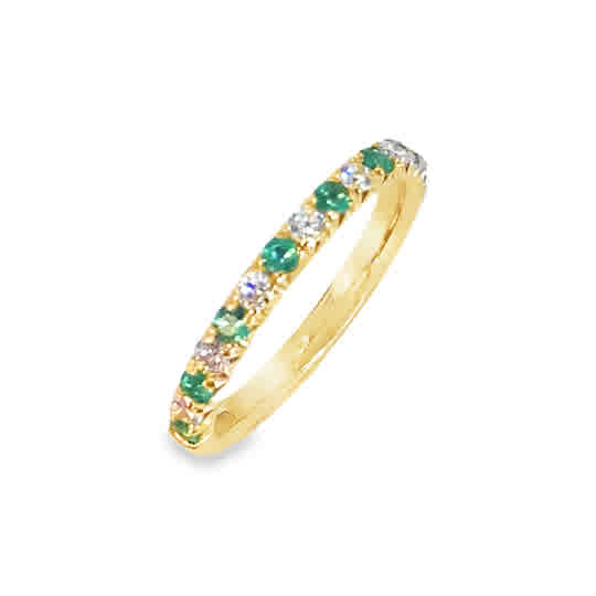 9ct Yellow Gold 15 Stone Emerald and Diamond Eternity Ring .25ct