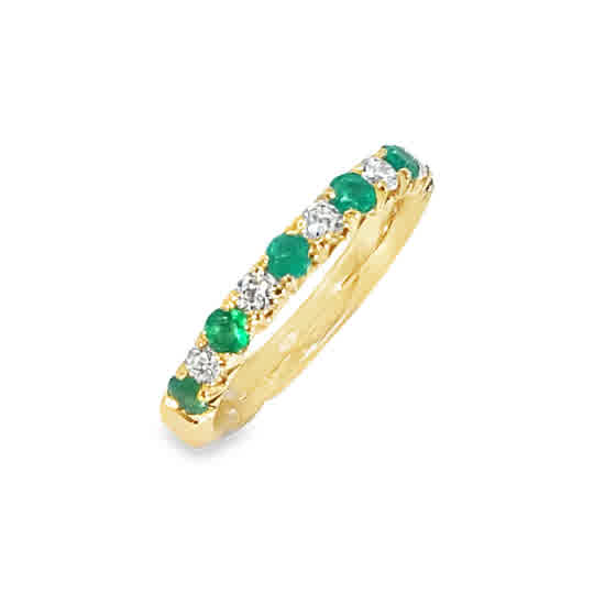 9ct Yellow Gold 11 Stone Emerald and Diamond Eternity Ring .35ct