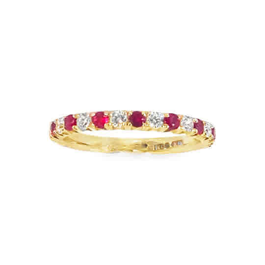 9ct Yellow Gold 15 Stone Ruby and Diamond Eternity Ring .25ct