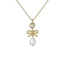 Ted Baker Imogen Gold Plated Bow, Heart & Pearl Drop Pendant