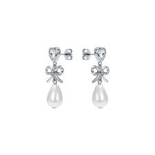 Ted Baker Imogen Silver Plated Bow, Heart & Pearl Drop Earrings