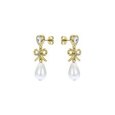 Ted Baker Imogen Gold Plated Bow, Heart & Pearl Drop Earrings