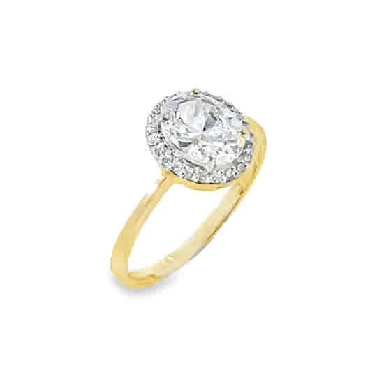 9ct Yellow Gold Round Oval Halo Cubic Zirconia Ring
