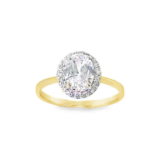 9ct Yellow Gold Round Oval Halo Cubic Zirconia Ring