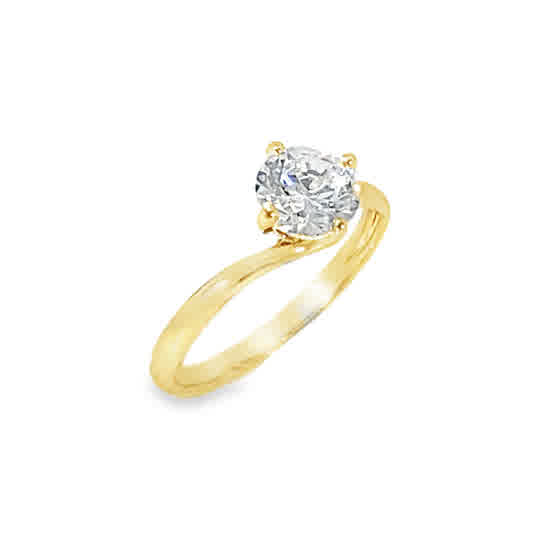 9ct Yellow Gold Round Solitaire Twist Cubic Zirconia Ring
