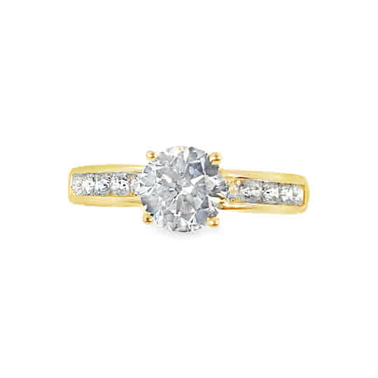 9ct Yellow Gold Round Solitaire Cubic Zirconia Ring With Channel Set Shoulders