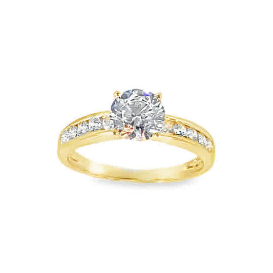 9ct Yellow Gold Round Solitaire Cubic Zirconia Ring With Channel Set Shoulders
