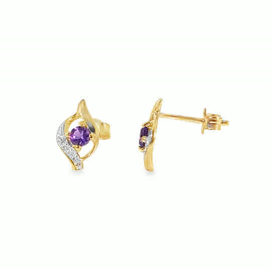 9ct CZ & Amythest Swirl Stud Earrings