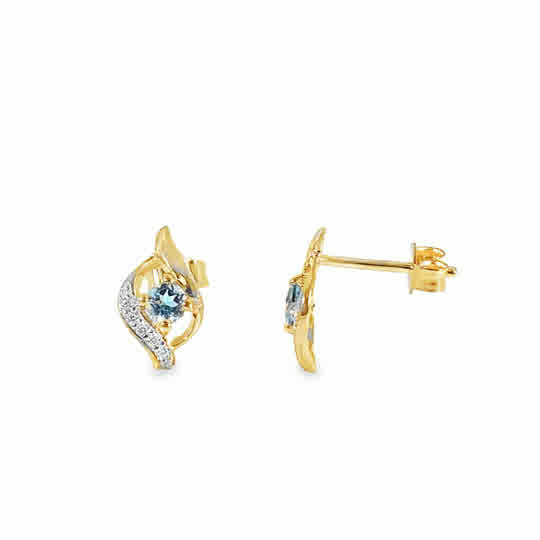 9ct CZ & Sky Blue Topaz Swirl Stud Earrings