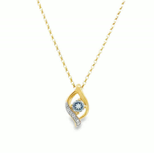 9ct CZ & Sky Blue Topaz Swirl Pendant