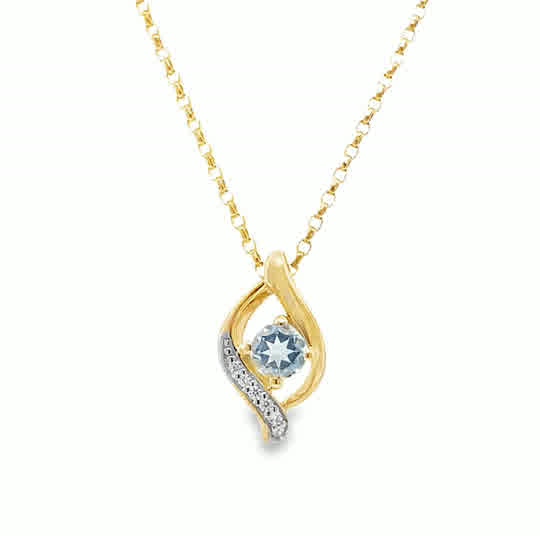 9ct CZ & Sky Blue Topaz Swirl Pendant