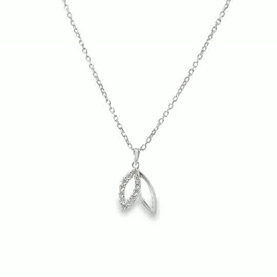 9ct White Gold Polished & CZ Open Double Leaf Pendant