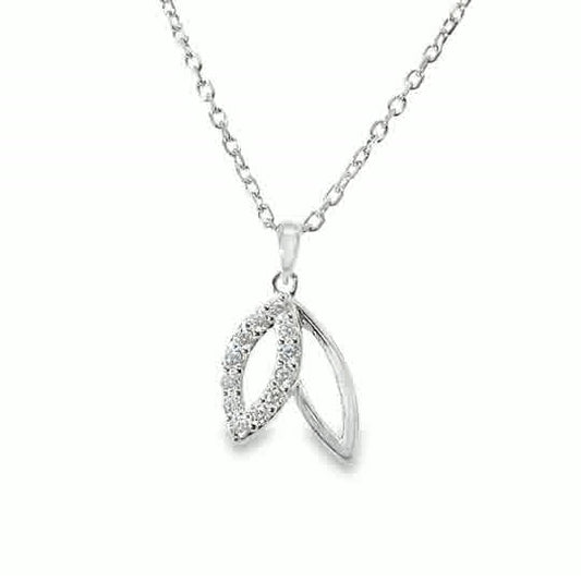 9ct White Gold Polished & CZ Open Double Leaf Pendant