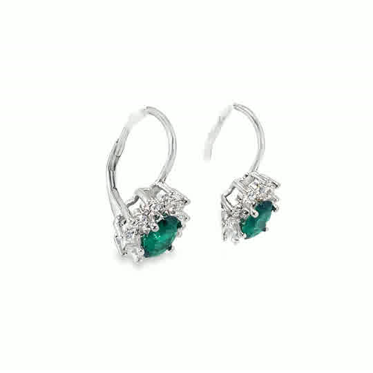 Sterling Silver Green And Cubic Zirconia Drop Cluster Earrings