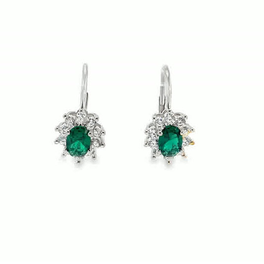 Sterling Silver Green And Cubic Zirconia Drop Cluster Earrings