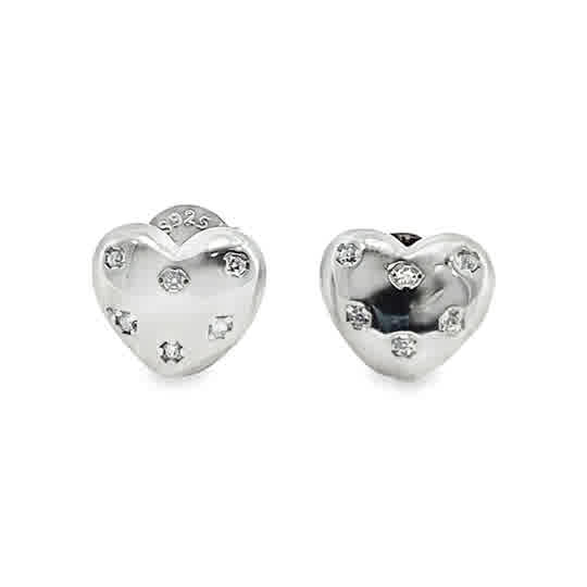 Sterling Silver Heart Scattered Cubic Zirconia Earrings