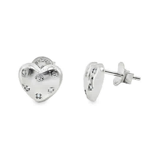 Sterling Silver Heart Scattered Cubic Zirconia Earrings