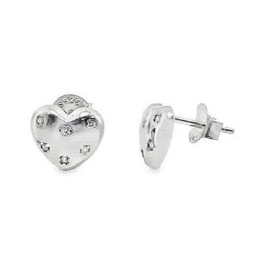 Sterling Silver Heart Scattered Cubic Zirconia Earrings
