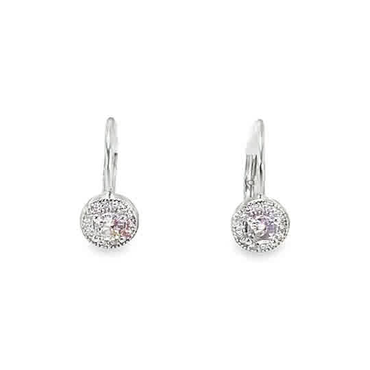 Sterling Silver Drop Halo Cubic Zirconia Earrings