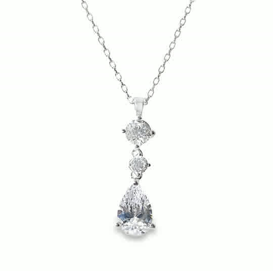 Sterling Silver Drop Pear + Two Cubic Zirconia Pendant