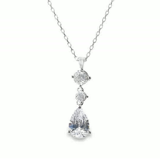 Sterling Silver Drop Pear + Two Cubic Zirconia Pendant