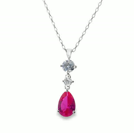Sil Pdant Drop Cz/Red Pear/Rd