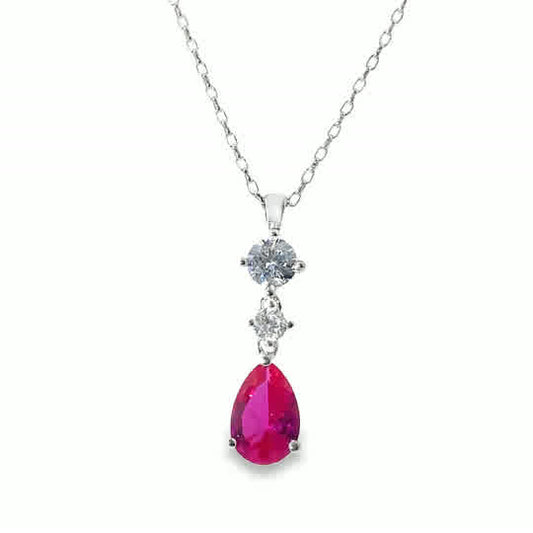 Sil Pdant Drop Cz/Red Pear/Rd