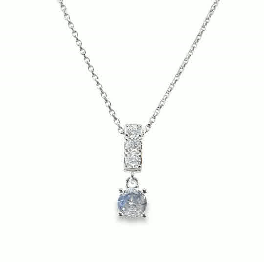 Sterling Silver Drop Round 5mm Cubic Zirconia With Cubic Zirconia Baile on Pendant