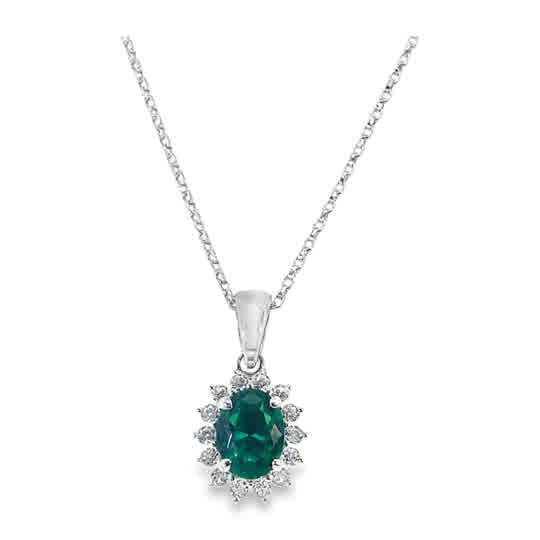 Sterling Silver Cubic Zirconia And Green Cluster Pendant