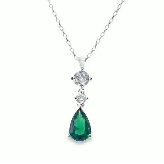 Sil Pdant Drop Cz/Grn Pear/Rd