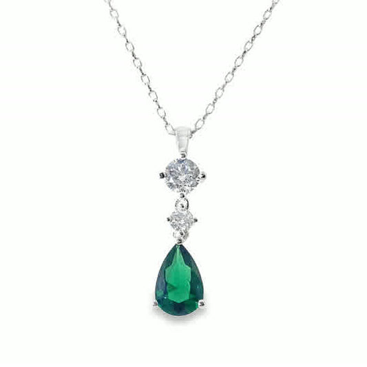 Sil Pdant Drop Cz/Grn Pear/Rd
