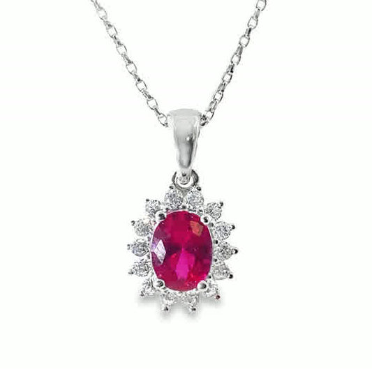 Sterling Silver Red +  Cubic Zirconia Cluster Pendant