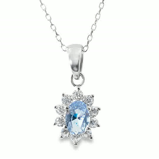 Sterling Silver Light Blue +  Cubic Zirconia Cluster Pendant