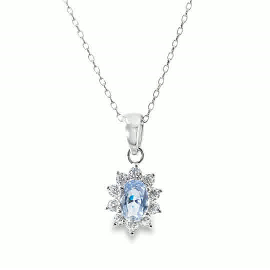 Sterling Silver Light Blue +  Cubic Zirconia Cluster Pendant
