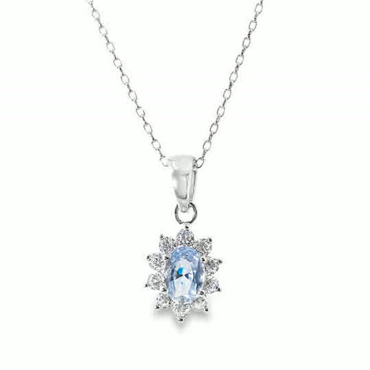 Sterling Silver Light Blue +  Cubic Zirconia Cluster Pendant