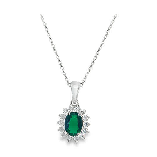 Sterling Silver Green +  Cubic Zirconia Cluster Pendant