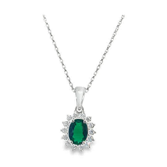 Sterling Silver Green +  Cubic Zirconia Cluster Pendant