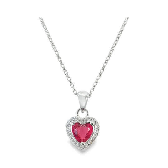 Sterling Silver Red Heart +  Cubic Zirconia Halo Pendant