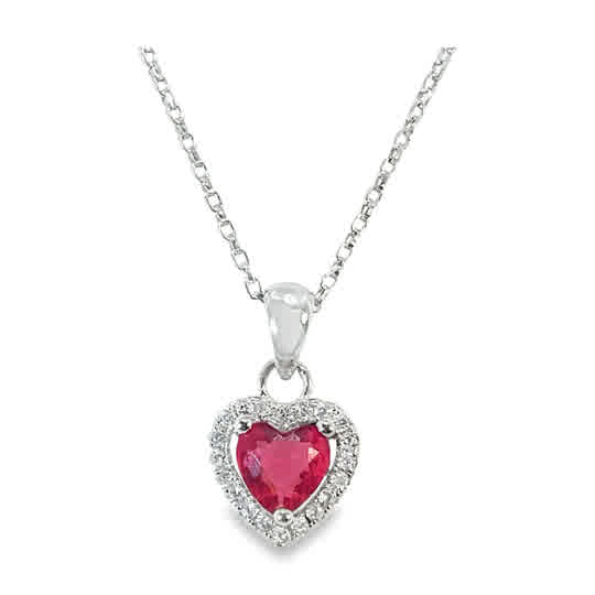 Sterling Silver Red Heart +  Cubic Zirconia Halo Pendant