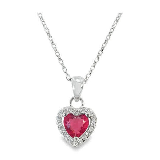 Sterling Silver Red Heart +  Cubic Zirconia Halo Pendant