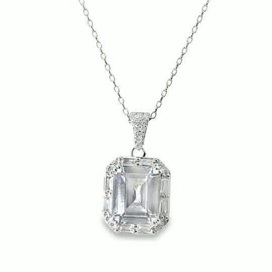 Sterling Silver Rectangular Cubic Zirconia Halo Pendant