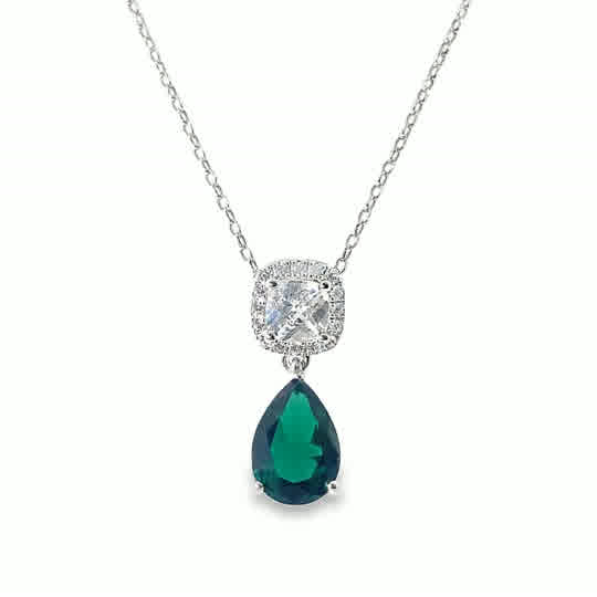 Sil Pdant Grn Pear Cz Halo