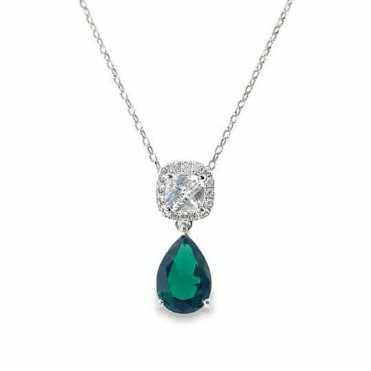Sil Pdant Grn Pear Cz Halo